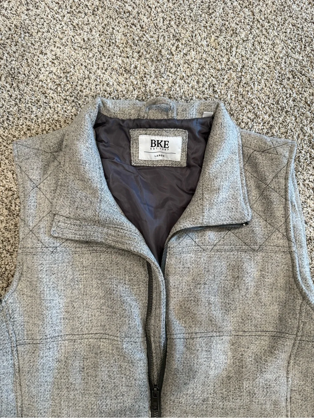 BKE Gray Quilted Zip-Front Vest